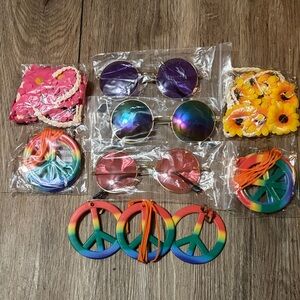 Vibrant Sunglasses, Floral Headbands and Peace Sign Necklace/Earring Sets.